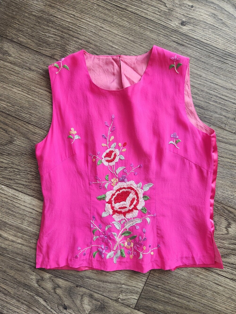 90s Bright Pink Embroidered Floral Blouse Top Fairycore
